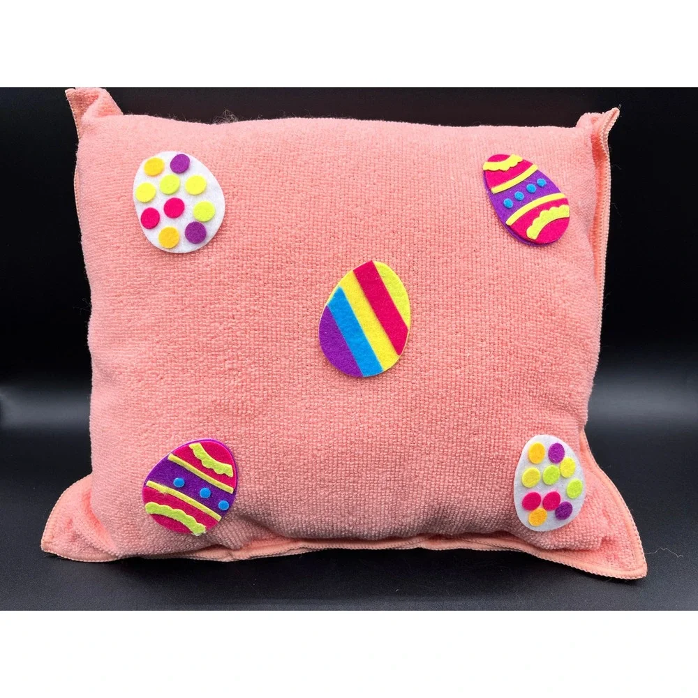 Handmade Easter Decorative Pillows Terry Cloth Egg Applique Set of 2 Foam 12x10
